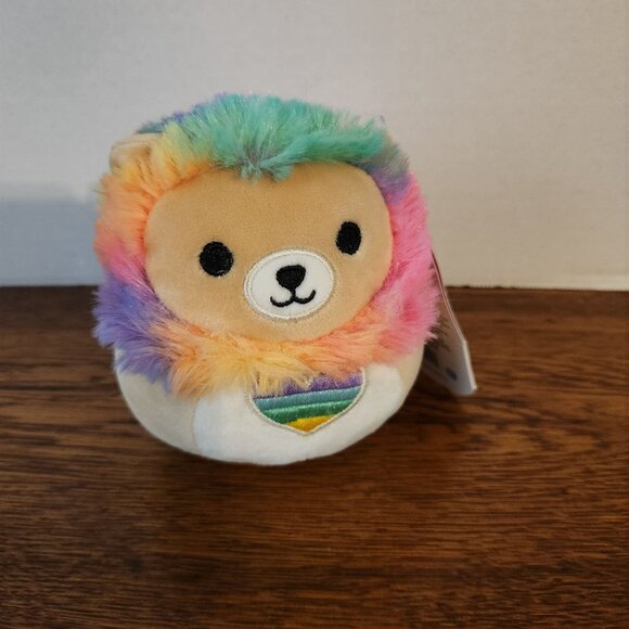 Squishmallows 4.5" Leonard the Lion Valentine Squad Rainbow Heart Hair Soft Plus - Picture 3 of 3